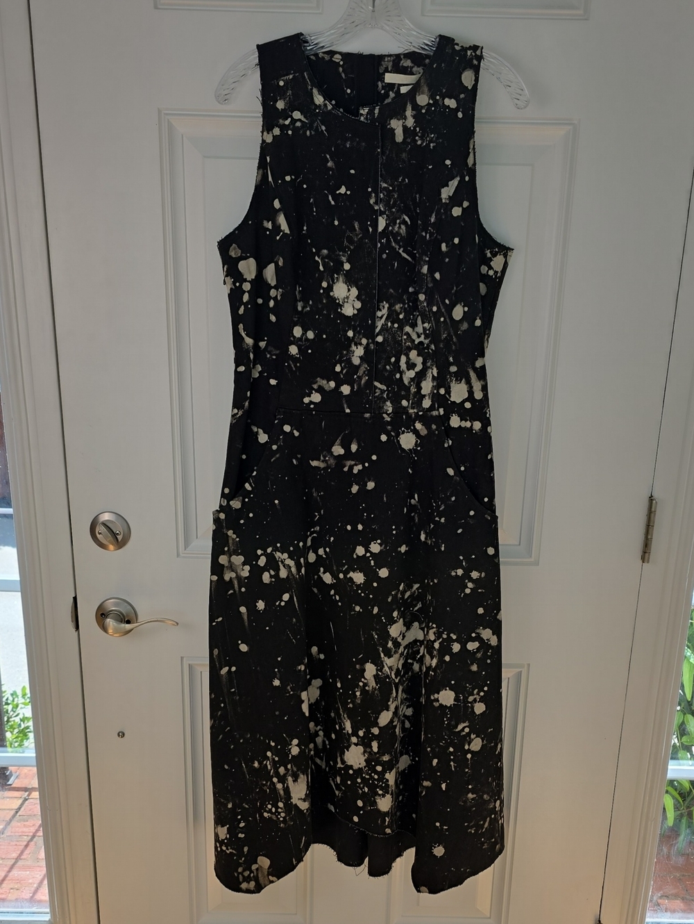 Jason Wu Black Midi Dress with White Paint-Splash Pattern. Size 12. NWT